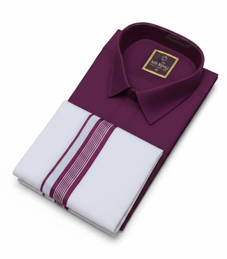 Magenta Shirt and Dhoti Set for Men | Magenta Purple Vesti Shirt Combo | Dhoti Shirt Combo | Veshti Shirt Set | Pancha & Lungi Shirt Set for Men-picture-52