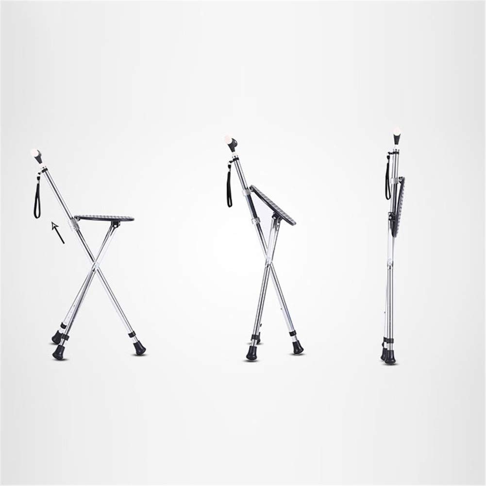 Bastón Plegable con Asiento, bastón Plegable con luz LED, Taburete de Descanso portátil Ligero y Ajustable para Personas Mayores