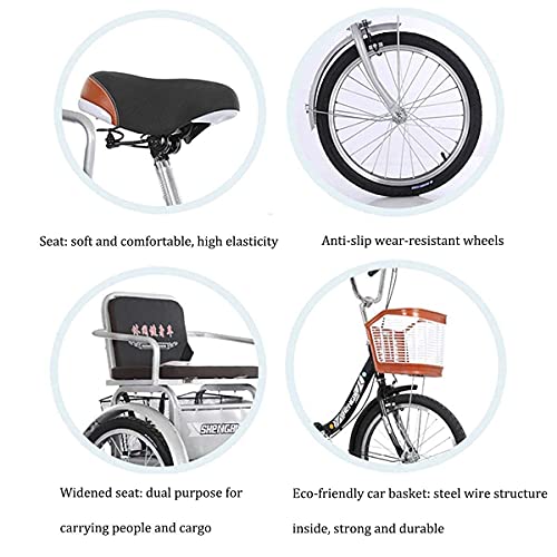Triciclo para adultos de 20 pulgadas con canasto y asiento trasero, bicicleta de paseo de tres ruedas para hombres y mujeres, para recreo, compras y ejercicio miniatura 3