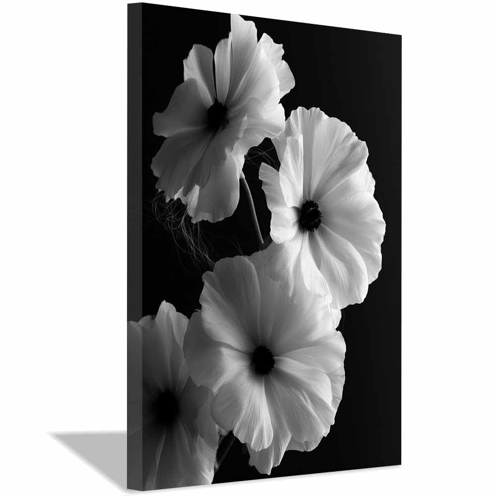 HOQIU Black And White Canvas Pictures Black Whites Poppy Art prints for walls, canvas wall art, for Living Room Bedroom Bathroom Home Office Wall Decoration(Multicolor)-30x40cm Framed