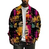 YZCX Mens Graphic Print Denim Jackets Vintage Button Down Collared Coats Long Sleeve Fall Winter Fashion Streetwear Shacket Shirts with Flap Pocket Graffiti Colorful XXL