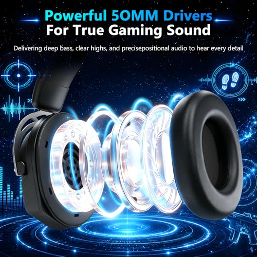 Image of K98 Wired RGB Gaming Headset with Mic, Over Ear Gaming Headphones, 50mm Neodymium Drivers, Noise Isolating Microphone, Memory Foam Cushions, Aluminum Alloy Frame for PC, PS5, PS4, Xbox, Switch