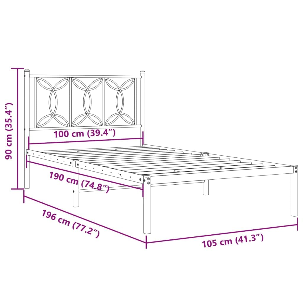 vidaXL Estructura de Cama con cabecero Metal Negro 100x190 cm, armazón de Cama, Cama, Muebles de Dormitorio, Marco de Cama, Cama Individual