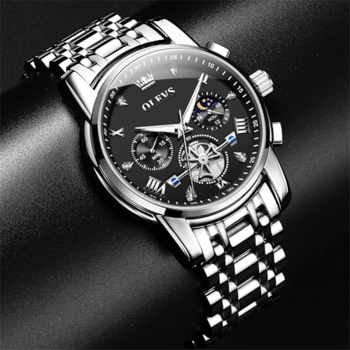 Image of OLEVS Watch Men Luxury Chronograph Stainless Steel Wrist Dress Waterproof Watch Quartz Analog Large Face Luminous