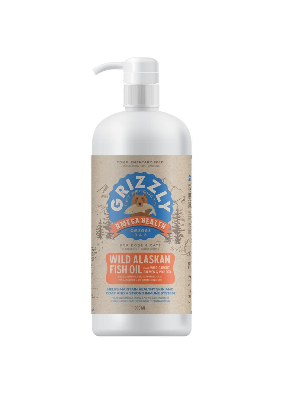 Huile de saumon Grizzly Plus 1L pour chiens et chats complément
