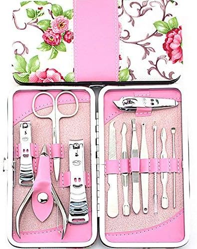 12pcs Nail Clipper Manicure Set,Stainless Steel Grooming Tools With Pink PU Leather Case for Travel & Home