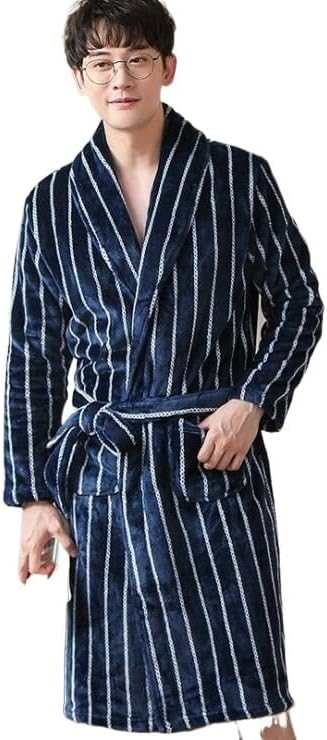 bathrobe Men Stripe Flannel Bathrobe Sleepwear Robe Thick Coral pijama hombre Bath Pajamas unisex-adult