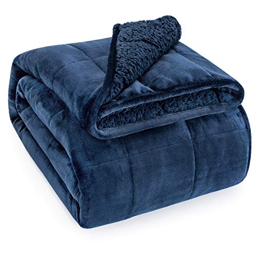 BUZIO Weighted Blanket Queen Size 7kg for Adults, Sherpa Weighted Blanket with Soft Plush Fleece, Fluffy Warm Sherpa Thick Heavy Bed Blanket, Great for Sleep and Calming, 150 x 200cm, Navy Blue BUZIO Weighted Blanket Queen Size 7kg for Adults, Sherpa Weighted Blanket with Soft Plush Fleece, Fluffy Warm Sherpa Thick Heavy Bed Blanket, Great for Sleep and Calming, 150 x 200cm, Navy Blue