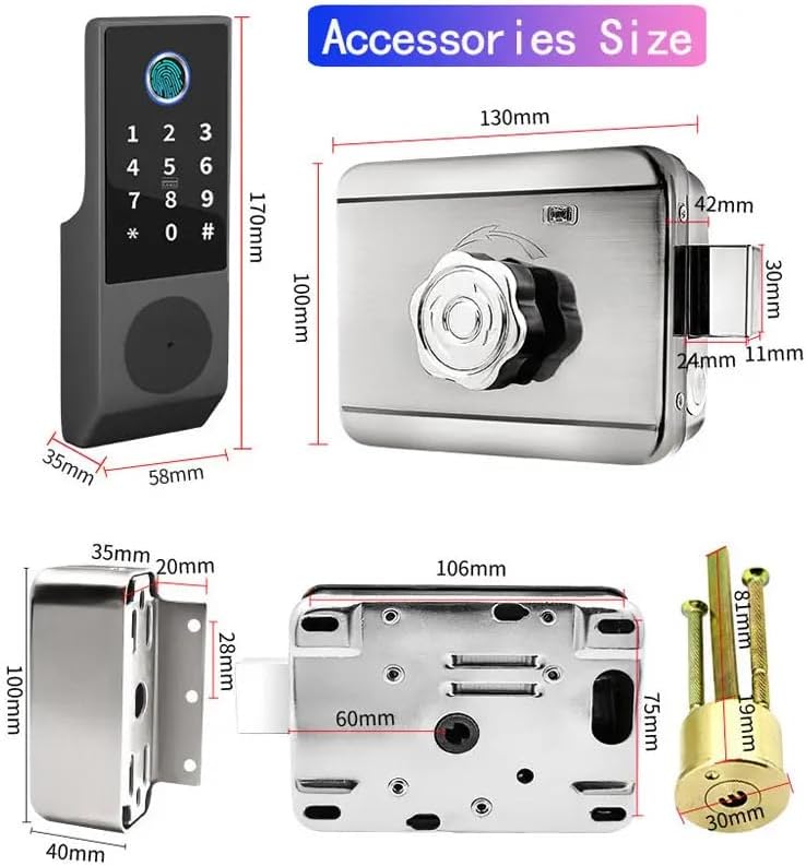Miniatura 5 de Cerradura de puerta inteligente 5 en 1 toque de huellas dactilares, aplicación Tuya remota, teclado PIN, tarjeta IC y llave  Cerradura de puerta de