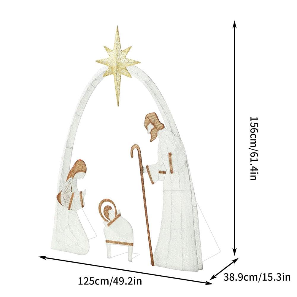 Crèche de Noël Lumineuse d'Extérieur 1,5 m, Décoration pour Cour Familiale, Ensemble Sainte Famille avec Piquets pour Pelouse