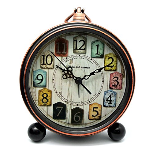 WEIZQ Analoge Wecker, Vintage Lautlos Wecker ohne Ticken Antik Tischuhr Standuhr Uhr Wecker Table Clock für Haus Dekoration PW550-25 Cover