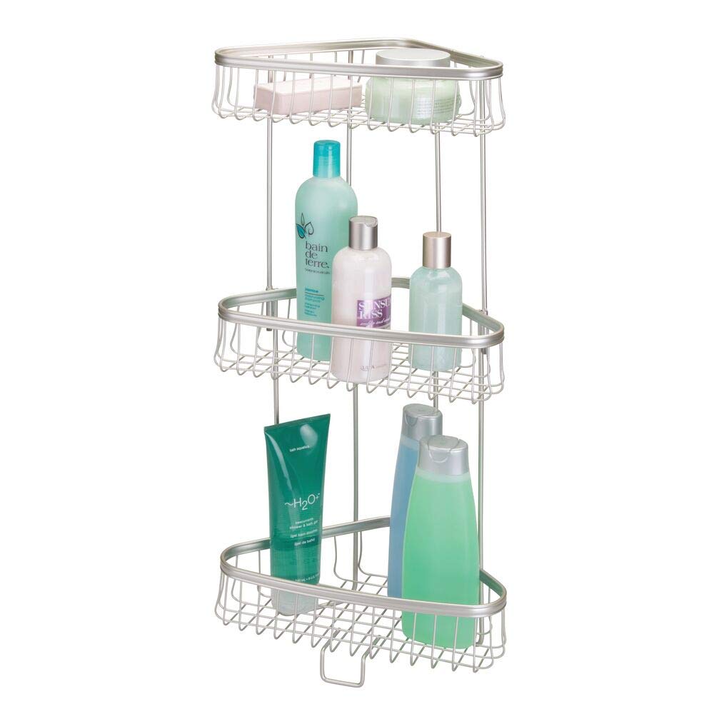 mDesign Metal 3-Tier Bathroom Corner Shower Shelf - Free Standing Vertical Unit Storage Shelves - for Organizing Soaps