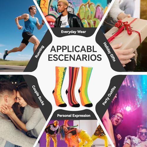 Image of Novelty Crew Socks for Unisex Wild Side with These Eye-Popping Prints 3 Pairs One Size