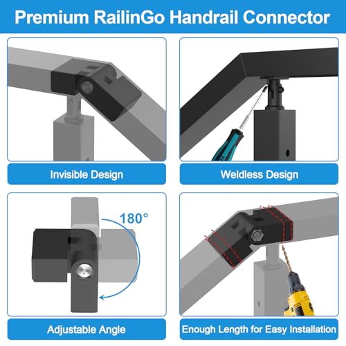 Image of Handrail Vertical Pivot Connector - Flat Handrail Accessories, POM Handrail Connector Fitting for Rectangular Cable Railing Handrail, Stair Cable Railing System, RG01-V