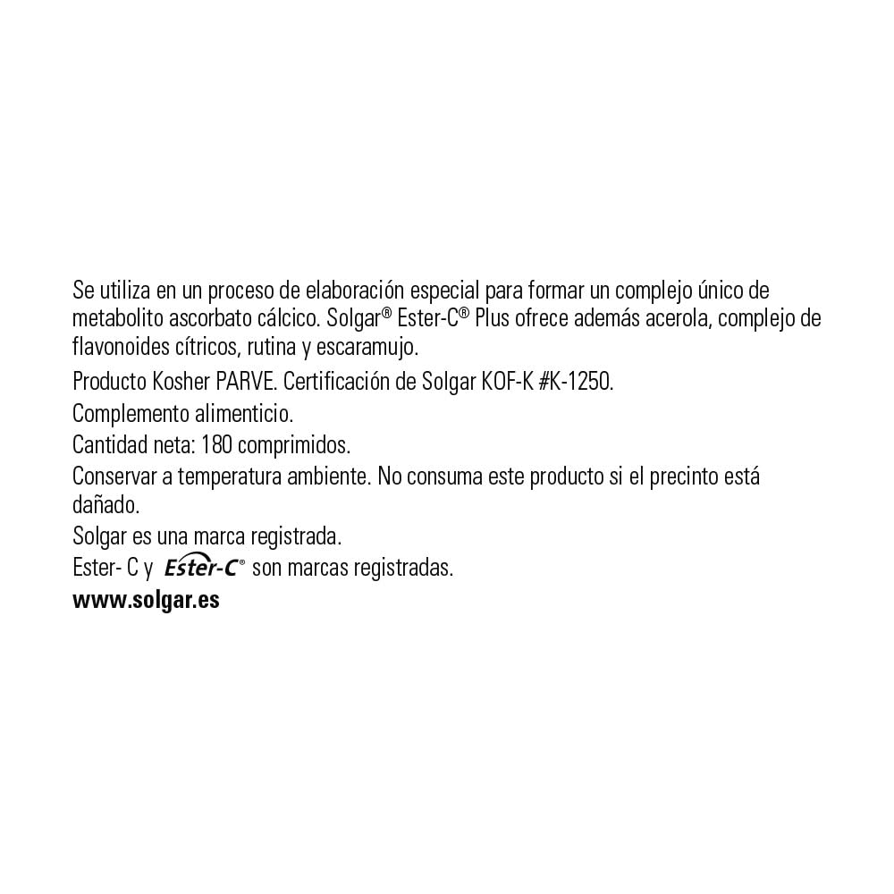 Ester C Plus 180 comprimidos de 1000 mg de Solgar