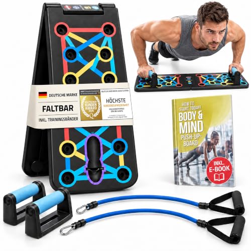 BODY & MIND® Liegestützbrett faltbar - 20in1 Push Up Board mit Bändern – Ansicht 1
