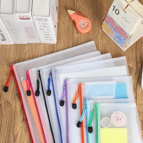 eoout 30pcs mesh zipper pouch bags 8 sizes plastic bags 8 colors waterproof pouches with slide fastener for organization multipurpose for travel school supplies office and home organization