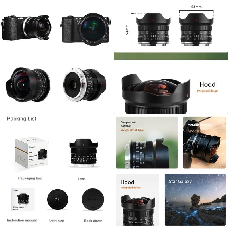 SGimage 7.5mm F2.8 Obiettivo Fisheye ultra-grandangolare Obiettivo per fotocamere con attacco EOS-RF | Leggero 326 g | Struttura in metallo, fotografia del cielo stellato, campo visivo di 170°