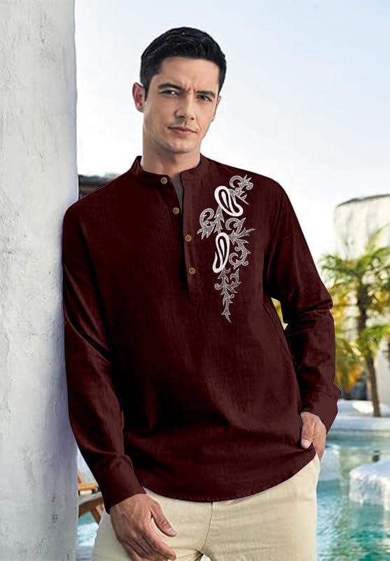 Image of Men's Printed Cotton Blend Short Kurta | Regular Fit Casual Kurta Shirt for Men with Mandarin Collar | Ethnic