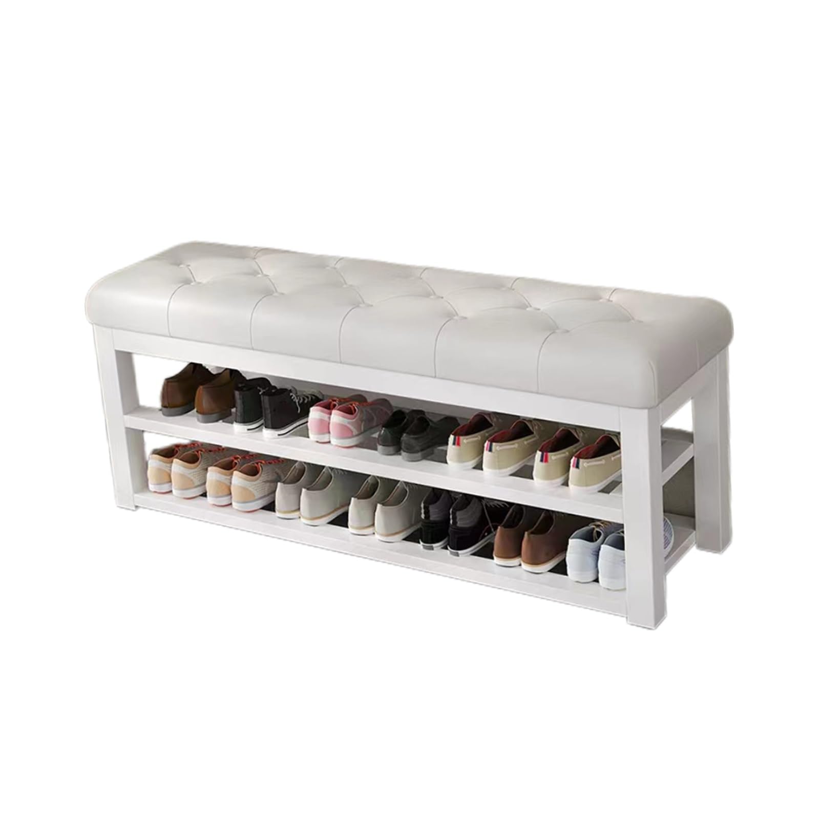 WJFTODAY 2 Tier Leather Padded Shoe Rack Bench Metal Entryway Storage for Bedroom Closet & Living Room (30x14x19in) Stylish & Functional Shoe Storage Solution
