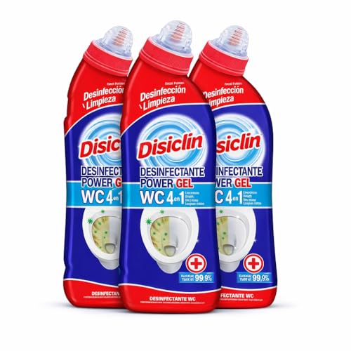 Disclin Limpiador WC Power Gel 4 en 1 – Limpieza de Inodoro sin Lejía, Ayuda a eliminar la cal y neutralizar olores – 1 L – Pack 3