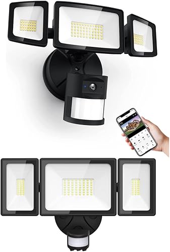Onforu Cámara de reflector de 55 W, 1080P HD y 70 W, luces de seguridad LED con sensor de movimiento para exteriores, cámara de luz de seguridad de