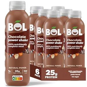 BOL Chocolate Power Shake — Ready-to-drink Nutritionally Complete Meal (270kcal) | 25g High Protein Shake Bottle | Low Sugar, Plant-based, Low Calorie Meal Replacement Shakes (410ml x 6 bottles)