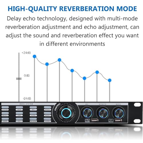 Supresor Profesional de Retroalimentación, Procesador de Audio Anti-Howling, Efecto Pre-Escenario Digital, Modo Reverberación, Control por Teléfono Móvil, para Actuaciones en Vivo, Escenario y Conferencias miniatura 3