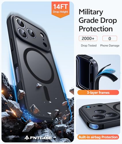 Image of FNTCASE for iPhone 17 Pro Case: [Compatible with Magsafe] Translucent Matte Cases with [Full Camera Protection] [Screen Protector] Military Grade Shockproof Protective Phone Cover - Black Circle