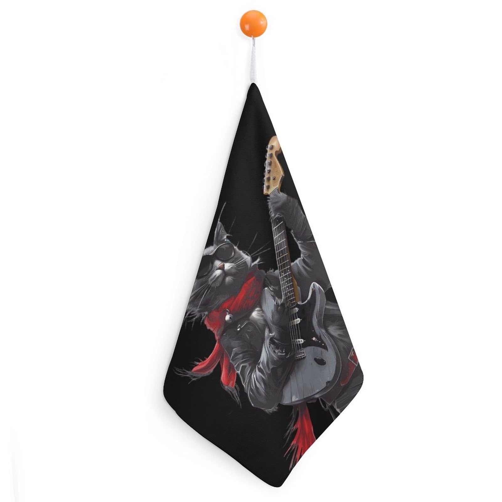 TXFBTRFSA Rocks-Cat Playing Guitar Hand Towels with Hanging Loop Kitchen Towel Handkerchiefs Cleaning Cloths