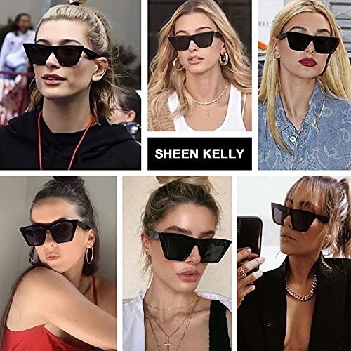 Sheen Kelly Trendy Acetate Polarized Cateye Sunglasses Women Men Retro Square Flat Top Handmade Black Shades Cute Eyewear #TOP1
