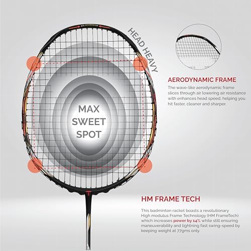 Image of TANSO Black Aeroray Strung Professional Badminton Racket (35 Lbs Tension, 6.5mm Ultra Slim Solid Shaft, Recommended by Padukone School of Badminton)