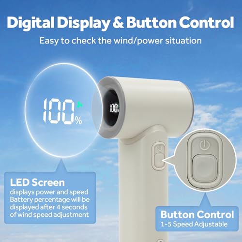 Portable Handheld Turbo Fan, 5 Gear Wind, LED Display, 4500mAh USB Rechargeable Hand Held Personal Fan, 15H Max Cooling Time, Suitable for Travel/Camping/Outdoor/Music Festival Summer Pocket Mini Fans - Image 7