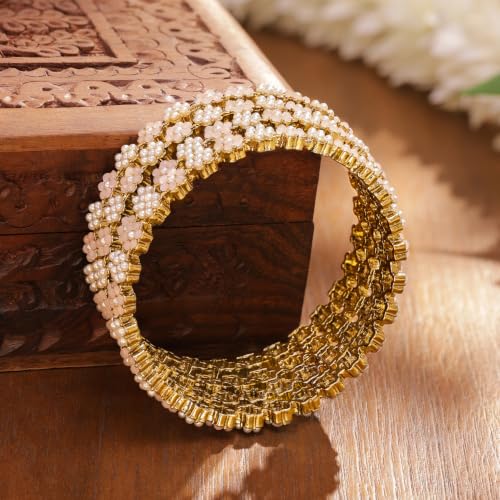 Image of Rubans Gold Plated Pearl Beaded Bangles Jewellery Gift for Women & Girls | Ethnic Wedding Traditional Bridal