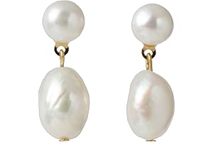 14K Gold Plated White Baroque Cultured Pearl Drop Earrings for Women - Trendy