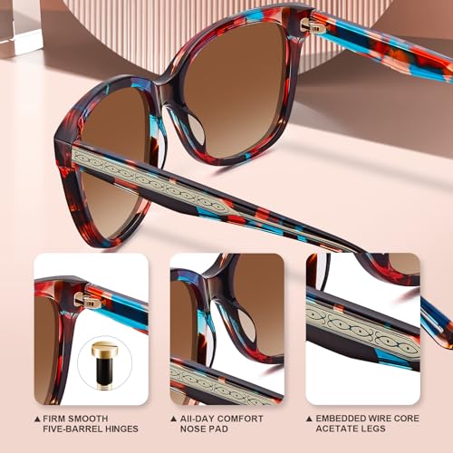 CARFIA Square Polarized Sunglasses for Women UV Protection, Italian Design Retro Embossed Pattern Wire Core Driving Shades4