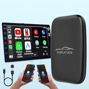 2 in 1 Wireless CarPlay Adapter & Android Auto Wireless Adapter, Plug & Plug Wireless CarPlay Adapter for iPhone Convert Wired to Wireless CarPlay Dongle Built in Netflix YouTube TF for Cars from 2015