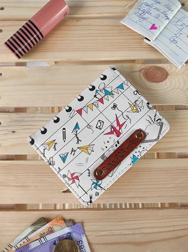 Image of Funk For Hire Unisex Vegan Leather Small Card Wallet White Mini Bifold Slim Wallet with 6 Card Slots, Coin Zipper Pouch and Cash Compartment Lightweight Compact Wallet