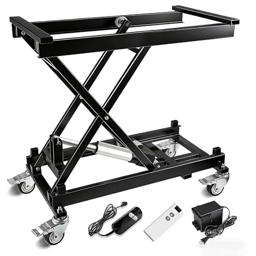 Electric Scissor Lift Table 440LBS Capacity with 4 Wheels 7.1-26 in Adjustable Height Lifting Platform with Wired/Wireless Remote for DIY Working Platform Desk Material Handling