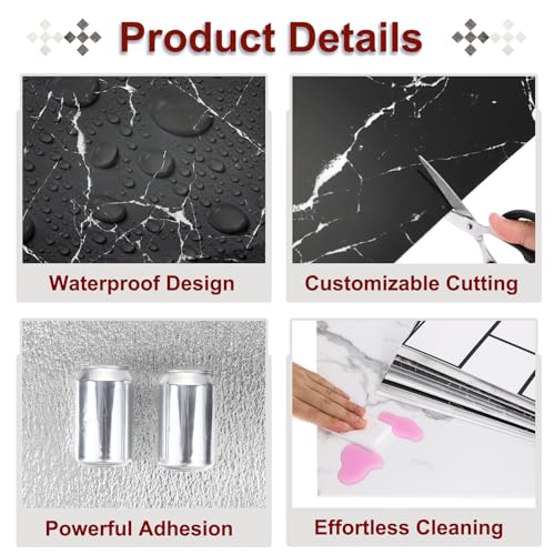 QUARKZMAN 15 Stück Peel-and-Stick-Marmorfliesen, wasserdichte Wandverkleidungsrückwand, 12x12 PVC Peel-and-Stick-Duschfliesen für Badezimmer, Küche, Wohnzimmer, Schwarz-Weiß-Wurzeldesign