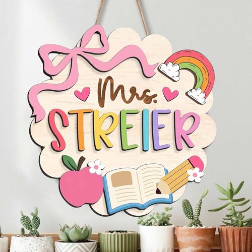 Furryland Personalized Teacher Door Sign with Name Classroom Door Hanger for Teachers Custom Wooden Welcome Teachers Sign Teacher Appreciation Gifts Back to School Gifts Classroom Decorations 7