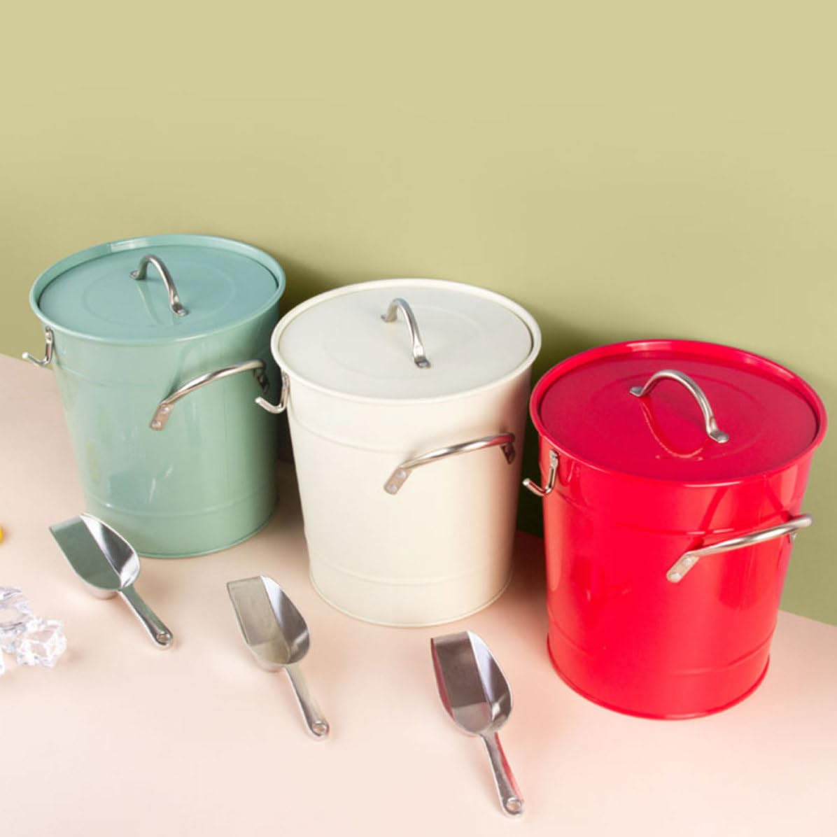 VICASKY Cubo de Hielo Portátil de Hierro Asa Hogar y Fiestas, Balde de Hielo Verde Resistente y Funcional para Ktv y Eventos