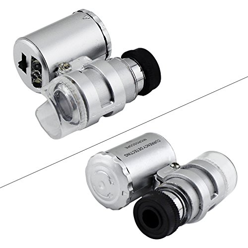 Aussel 60X Minitaschen Illuminated Jewelers Mikroskop Vergrößerungsglas Einstellbare Lupe mit UVwährungdetektor und Fluoreszenz LED White Lights