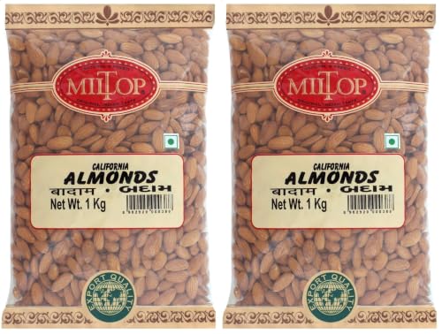 Image of Miltop California Almonds, 1kg,Raw (Pack of 2)