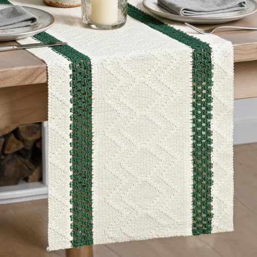 Artoid Mode Forest Green Stripe Woven Rustic Table Runner 12x36 Inch