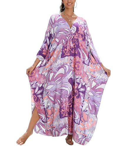Image of KEYLORTING Plus Size Kaftan Dress Women, African Moo Moo Print Caftan, Batwing Dress, Beach Cover Up for Party and Loungewear