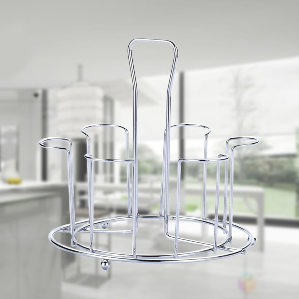 Ipetboom Cup Drying Rack Stand: 6 Pcs Coffee Mug Stainless Steel Drainer Holder Tray, Countertop Dryer for Glasses, Tumbler, Water Bottle - Upside Down Cups Organizer for Home Bar and Dining Table Use