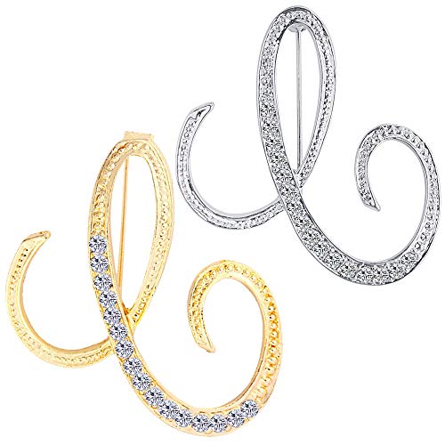 Broche de plata con letra de diamantes de imitación ETHOON pack de 2 para mujer