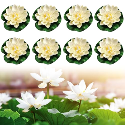 8 Nénuphars artificiels Deko,10 cm Intérieur et Extérieur Fleur de Lotus Deko,Fleurs flottantes simulées,Nénuphars Pour Décoration De Bassin...