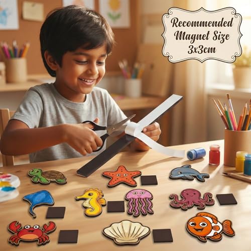 Image of ImagiVibe Paint Your Own 9 Sea Creatures Fridge Magnet DIY Kit for Kids | Ocean Theme MDF Painting Craft Set | Creative Art & Craft Activity | Made in India (Sea Creatures)